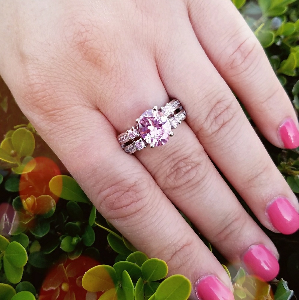 Pink & White AAA CZ 925 Sterling Silver Ring Size 8